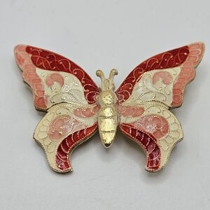 VINTAGE Cloisonne Pink and Red Enamel Butterfly Brooch Pin Germany